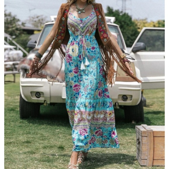 Boho floral print drawstring waist cami dress - Picture 9 of 16